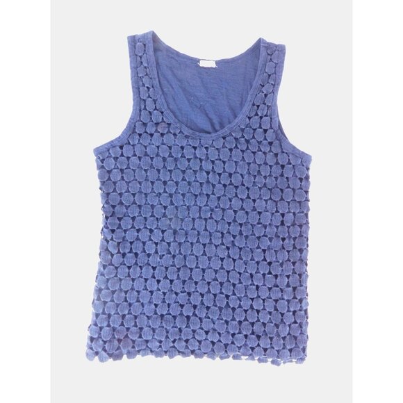 J.CREW Tops - J.Crew Tank Top Womens Small Blue Textured Cotton Scoop Neck Sleeveless Pom Pom